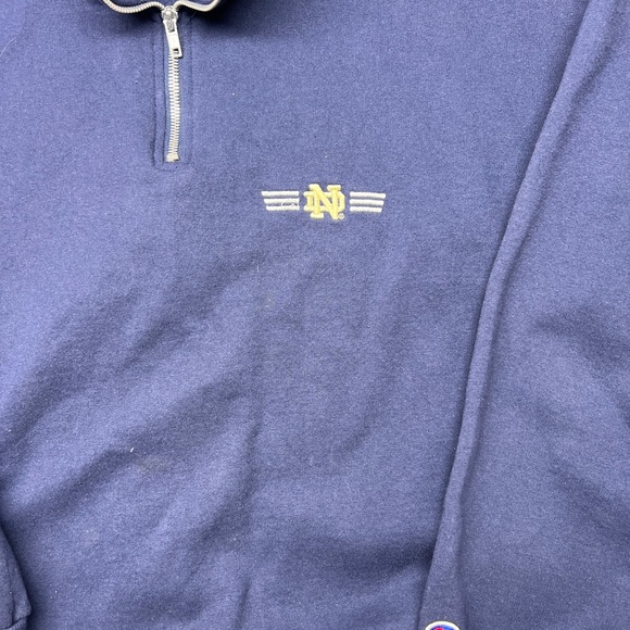 Note Dame 1/4 Zip Sweater Size 2XL Embroidered Logos Champion Brand Blue - Picture 6 of 11